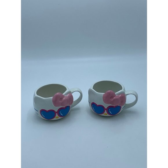 Sanrio Hello Kitty Pink Bow Heart Sunglasses Ceramic Mugs Set of 2 Mugs - Picture 1 of 9